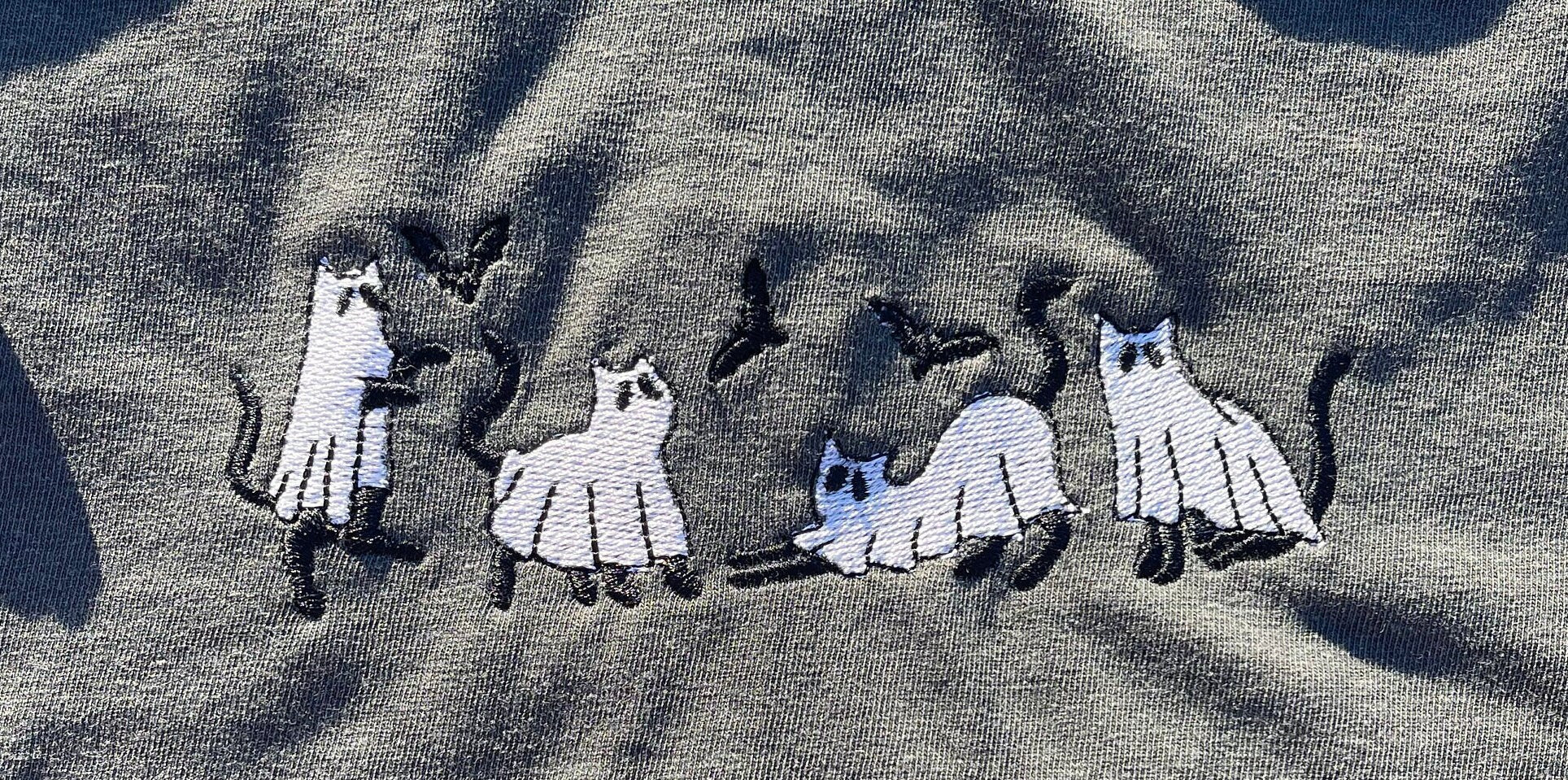 Ghost Cat EMBROIDERED Shirt/ Halloween/Fall